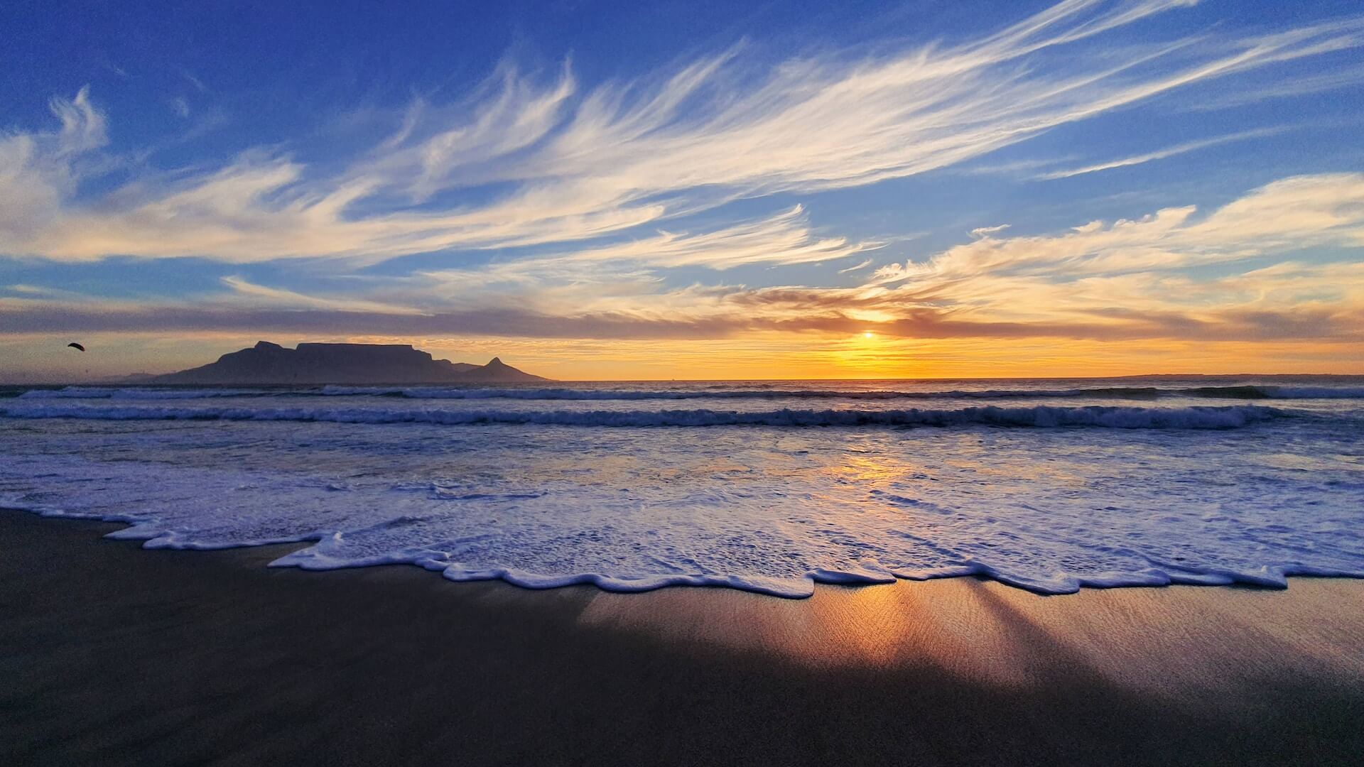 Zonsondergang bij Bloubergstrand, Kaapstad